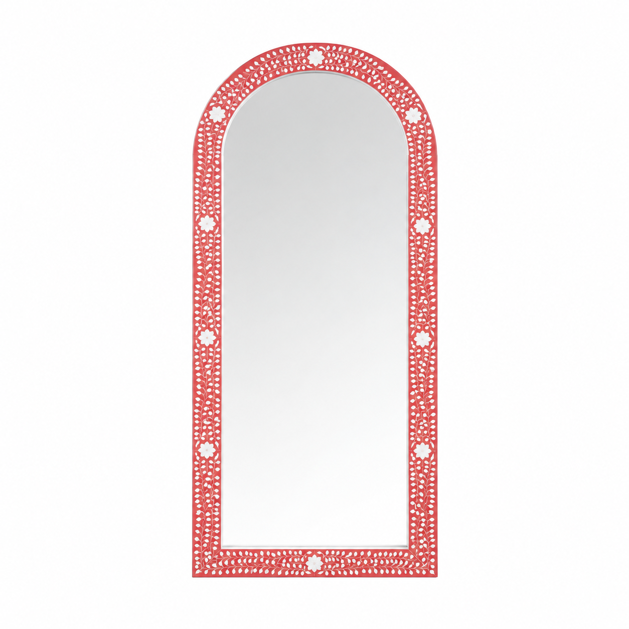 Mother of Pearl Inlay Floor Mirror : Floral : Fuchsia