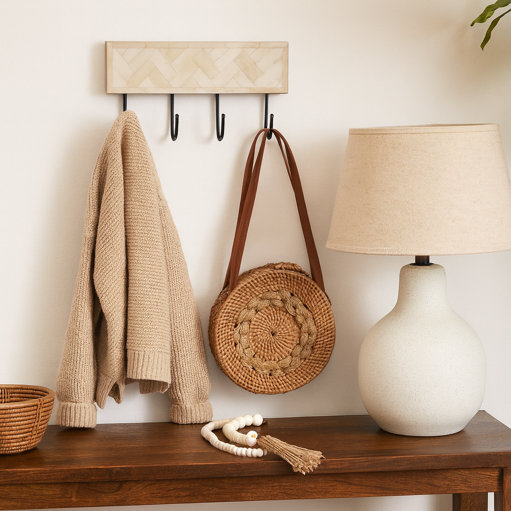 Bone Inlay Small Wall Hook :  Herringbone : White