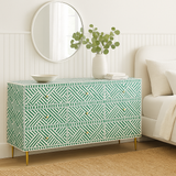 Bone Inlay 9 Drawer Sideboard : Criss Cross : Dark Green