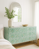 Bone Inlay 9 Drawer Sideboard : Criss Cross : Dark Green