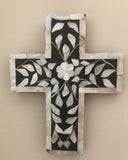Imperfect Mother of Pearl Inlay Small Cross : Floral : Black