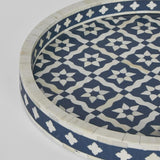 Bone Inlay Round Tray : Ogee : Navy