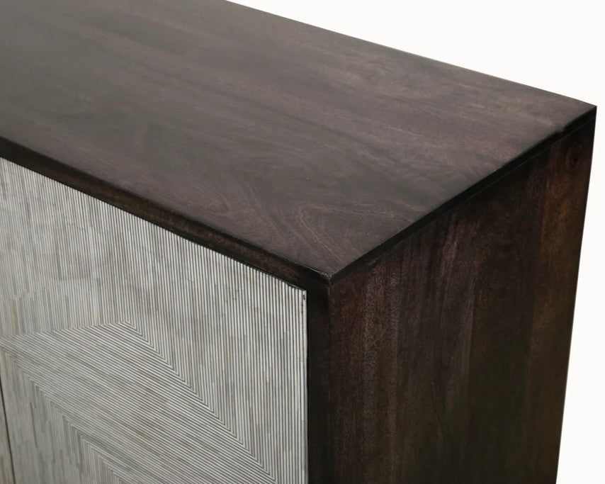 Bone Inlay Sideboard  wtih Antique Brass Legs : Pinstripe : Charcoal