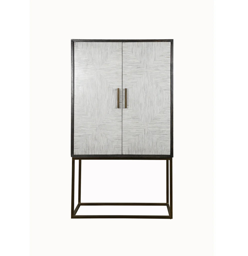 Cabinet with textured doors and metal frame on a white background
