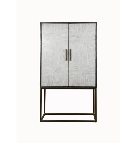 Bone Inlay Drinks Cabinet  wtih Antique Brass Legs : Pinstripe : Charcoal