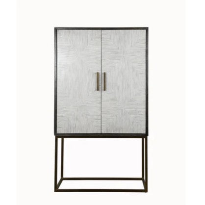 Bone Inlay Drinks Cabinet  wtih Antique Brass Legs : Pinstripe : Charcoal