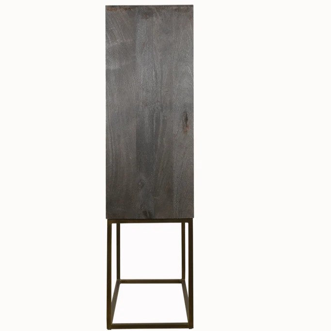 Bone Inlay Drinks Cabinet  wtih Antique Brass Legs : Pinstripe : Charcoal