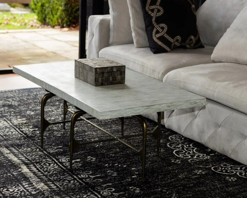 Bone Inlay Coffee Table wtih Antique Brass Legs : Pinstripe : Charcoal