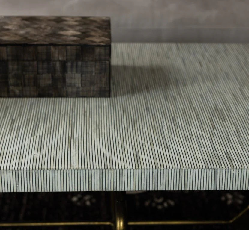 Bone Inlay Coffee Table wtih Antique Brass Legs : Pinstripe : Charcoal