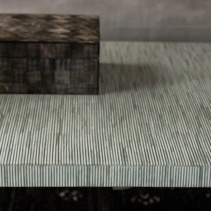 Bone Inlay Console wtih Antique Brass Legs : Pinstripe : Charcoal