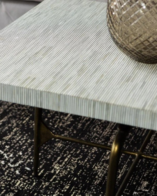 Bone Inlay Coffee Table wtih Antique Brass Legs : Pinstripe : Charcoal