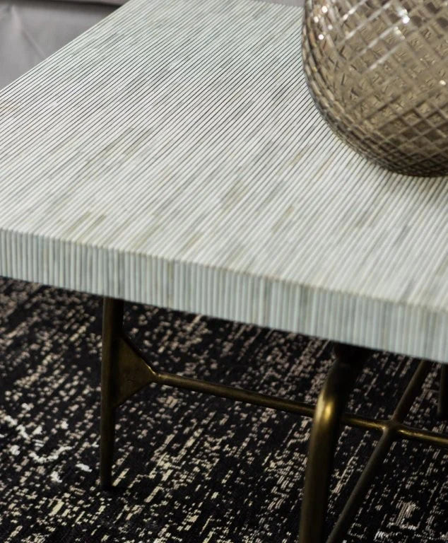 Bone Inlay Coffee Table wtih Antique Brass Legs : Pinstripe : Charcoal