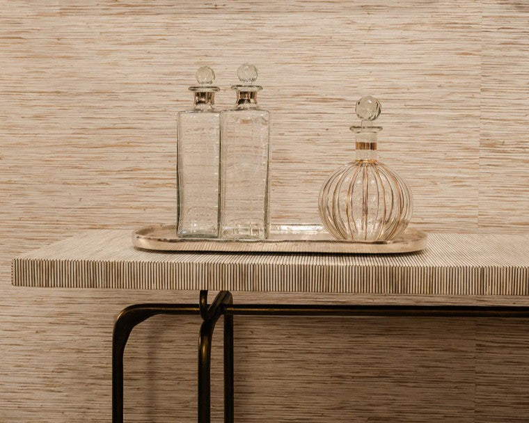 Bone Inlay Console wtih Antique Brass Legs : Pinstripe : Charcoal