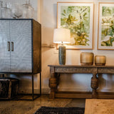 Bone Inlay Drinks Cabinet  wtih Antique Brass Legs : Pinstripe : Charcoal