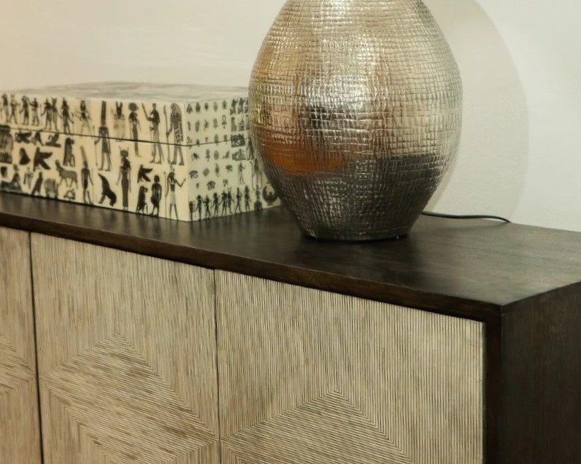 Bone Inlay Sideboard  wtih Antique Brass Legs : Pinstripe : Charcoal