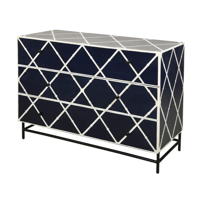 Bone Inlay 3 Drawer Chest : Delta : Black