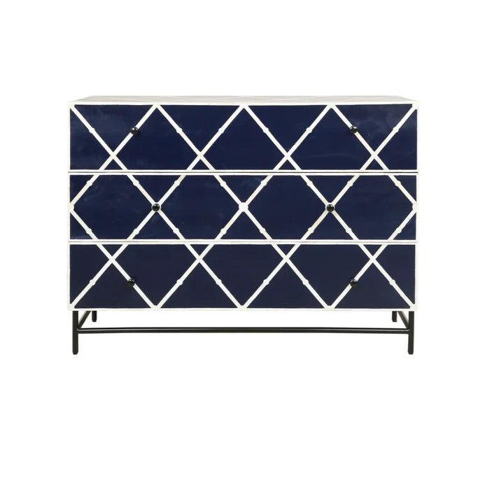 Navy blue wall art with white geometric pattern on a white background