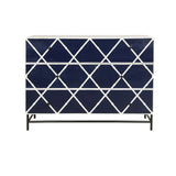 Navy blue wall art with white geometric pattern on a white background