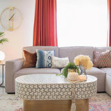 Bone Inlay Oval Coffee Table :  Tri-Square : Grey