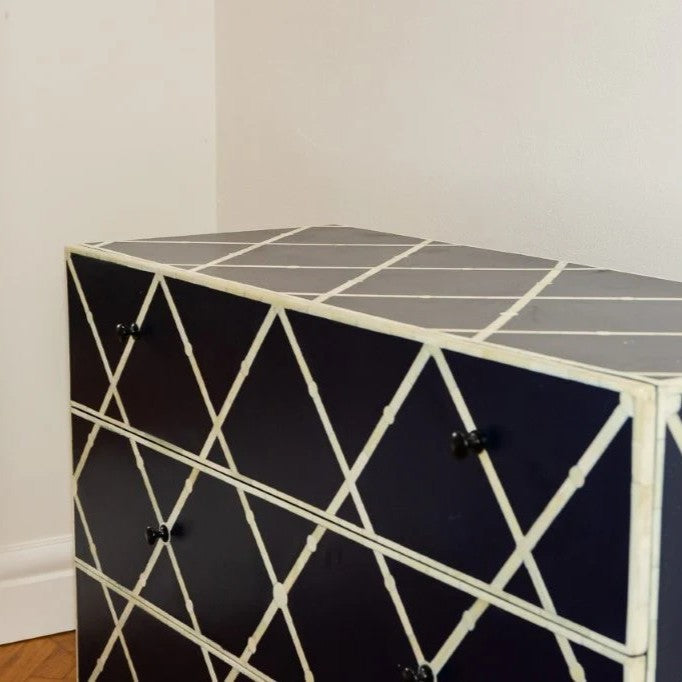 Bone Inlay 3 Drawer Chest : Delta : Black