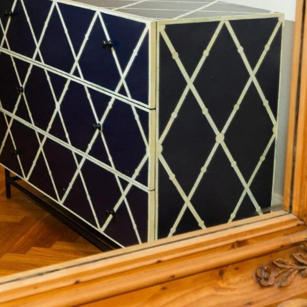 Bone Inlay 3 Drawer Chest : Delta : Black