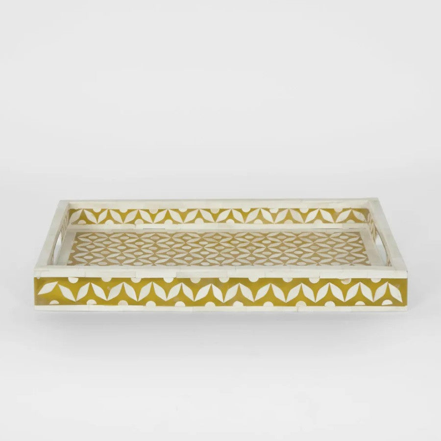 Bone Inlay Rectangular Tray : Starburst : Yellow