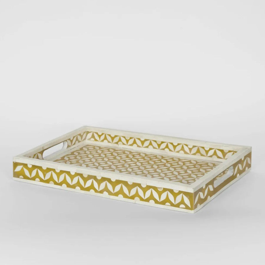 Bone Inlay Rectangular Tray : Starburst : Yellow