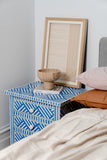 Bone Inlay 3 Drawer Bedside Chest : Criss Cross : Blue