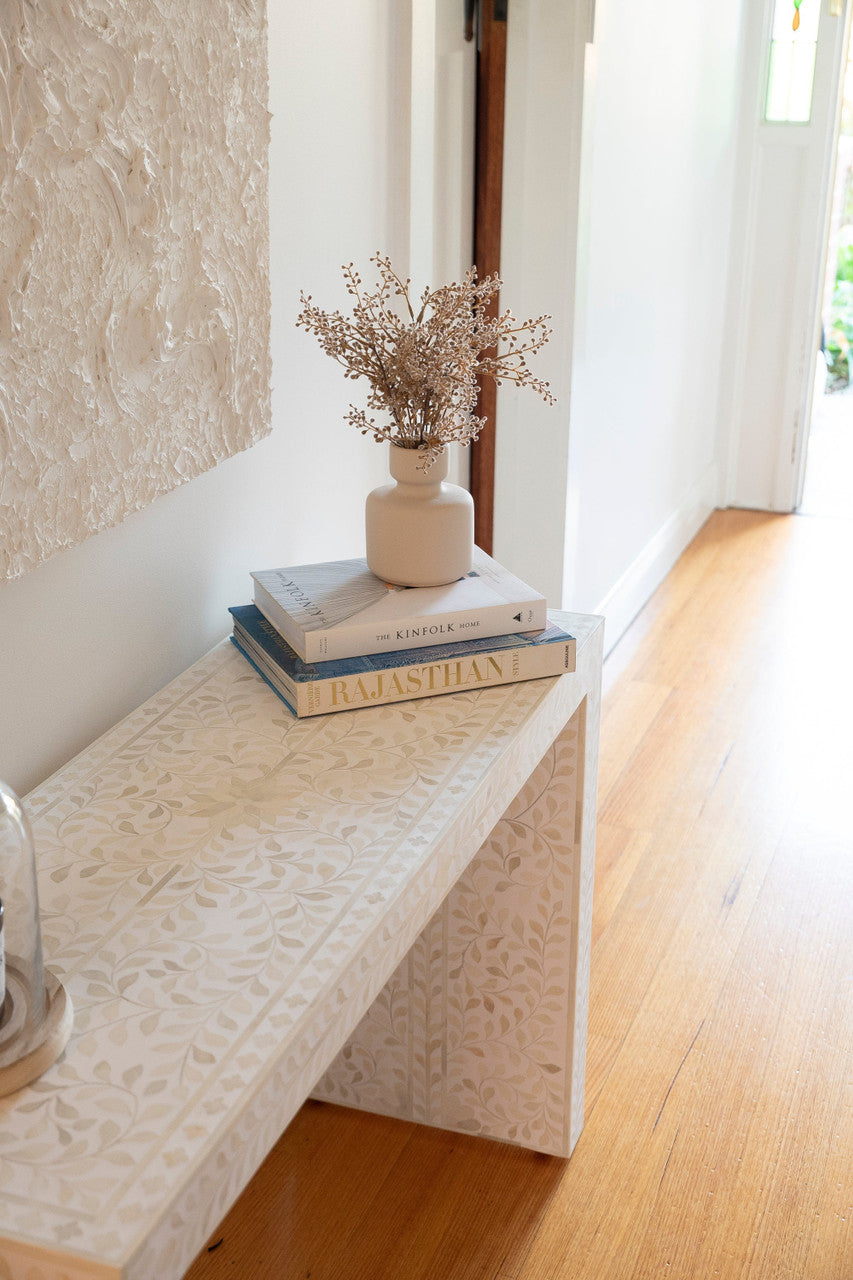 Bone Inlay Waterfall Console : Floral : White