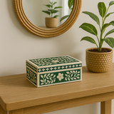 Bone Inlay Small Gift Box : Floral : Emerald Green