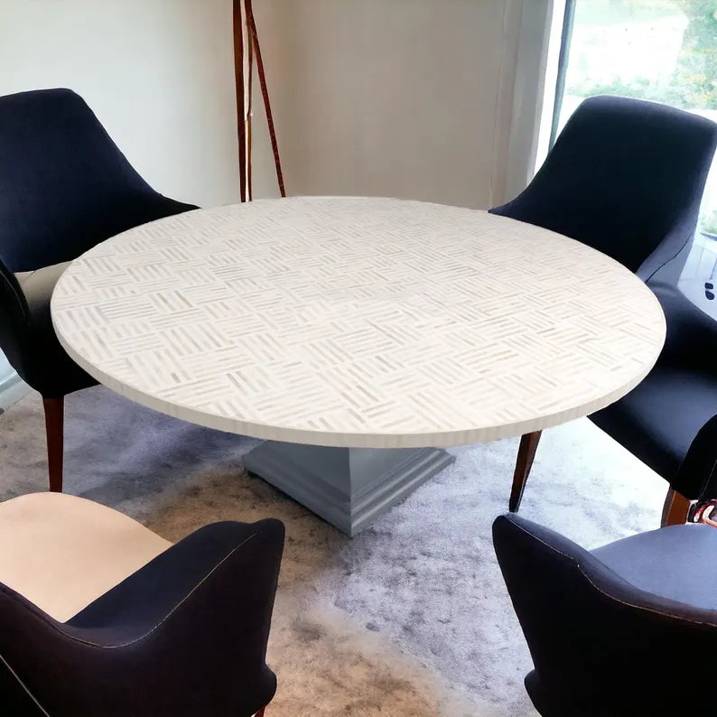 Bone Inlay Dining Table with Pedestal Base
