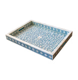 Bone Inlay Rectangular Tray : Floral : Dusty Blue