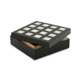 Black jewelry box with checkered pattern on a white background