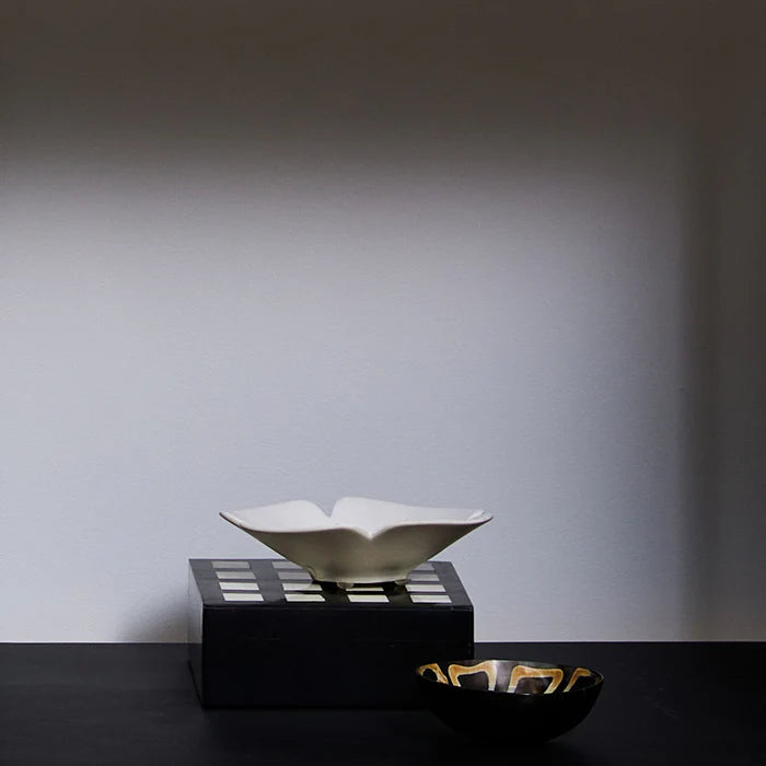 Bone Inlay Square Box : Checker Board : Black & White