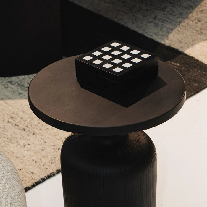 Bone Inlay Square Box : Checker Board : Black & White