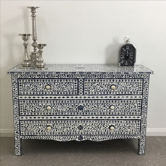 Dyed Bone Inlay Sideboard : Floral : Blue