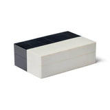 Two-tone jewelry box with black top and white bottom on a white background