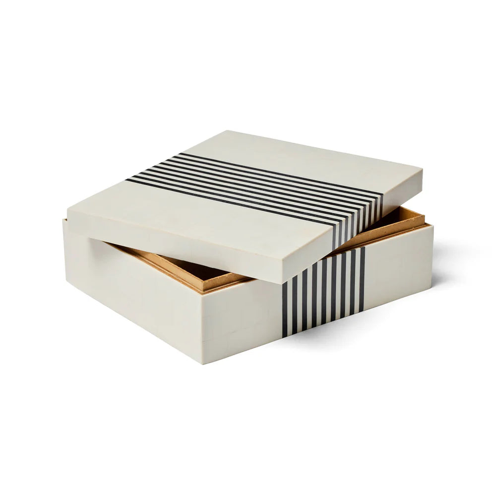 Bone Inlay Large Rectangular Box : Pinstripe : White