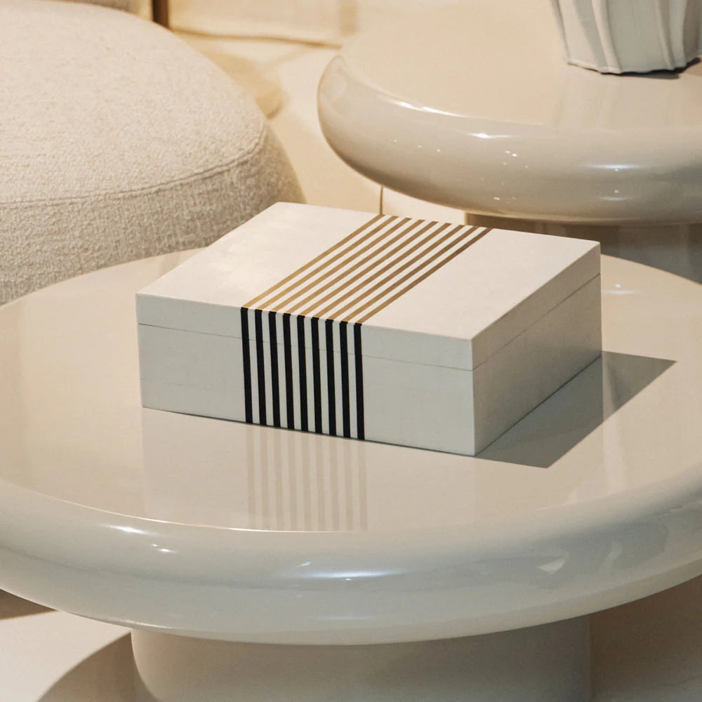 Bone Inlay Large Rectangular Box : Pinstripe : White