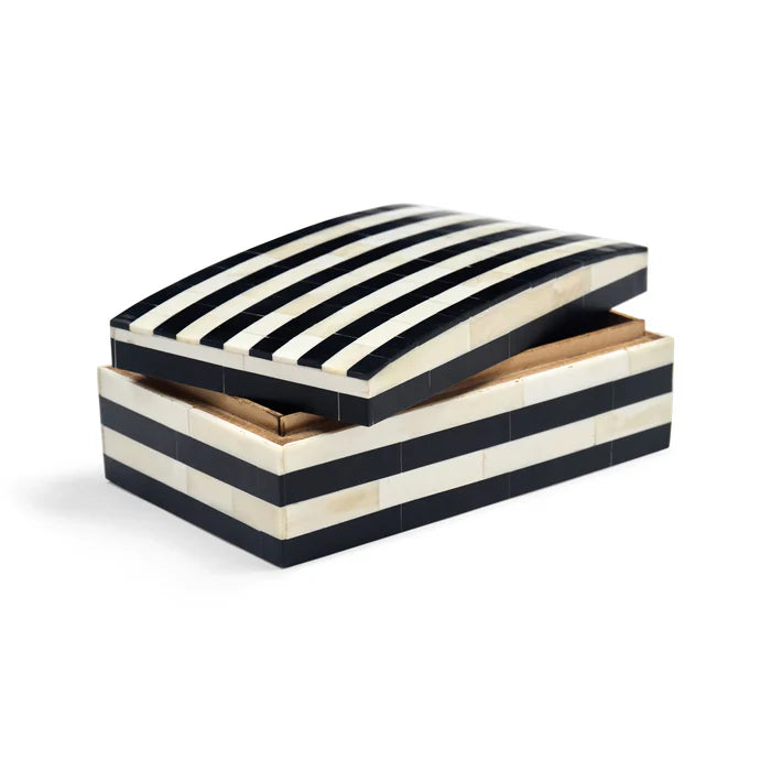 Bone Inlay Rectangular Box : Stripe : Black & White