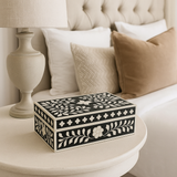 Bone Inlay Mid-Size Box : Floral : Black