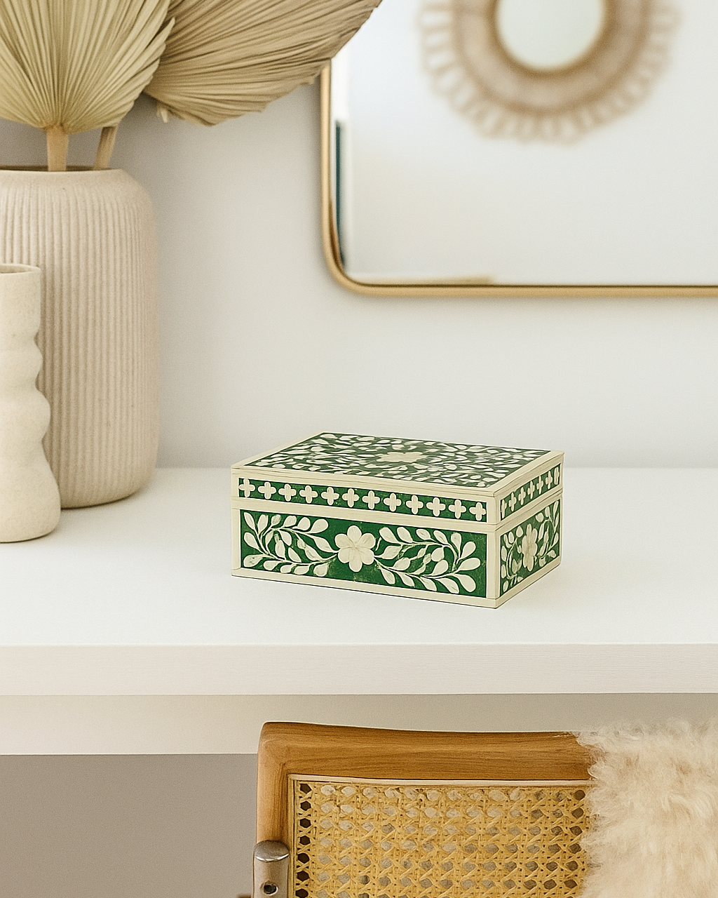 Bone Inlay Small Gift Box : Floral : Emerald Green
