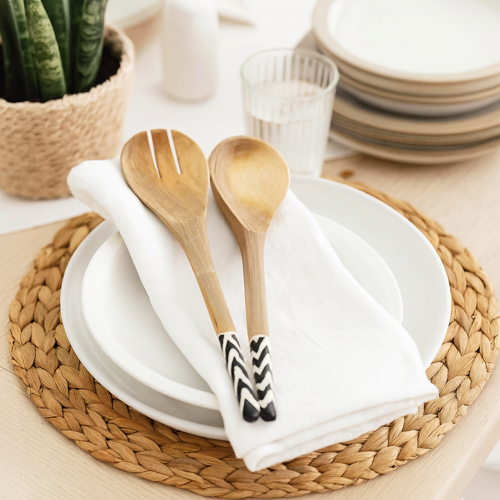 Wood & Bone Salad Spoon Set