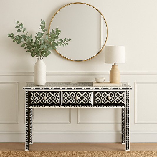 Bone Inlay Console with Ledge : Starburst : Black