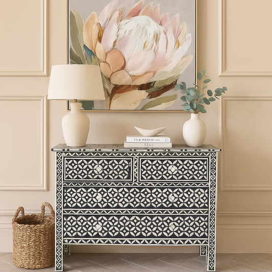 Bone Inlay 5 Drawer Chest : Starburst : Black