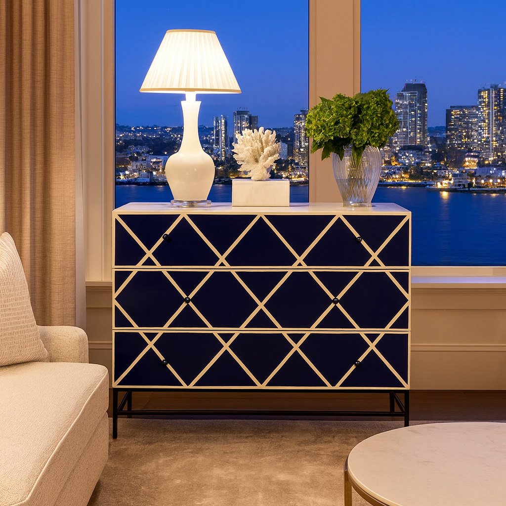 Bone Inlay 3 Drawer Chest : Delta : Black