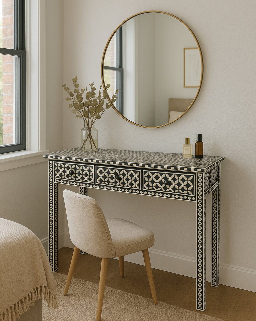 Bone Inlay Console with Ledge : Starburst : Black