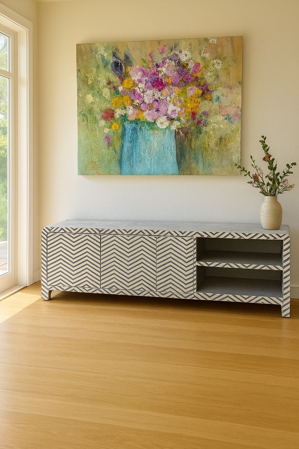 Bone Inlay 2 Door TV Sideboard : Zig Zag : Black