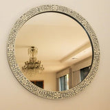 Bone Inlay Round Mirror : Floral : Grey