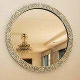 Bone Inlay Round Mirror : Floral : Grey